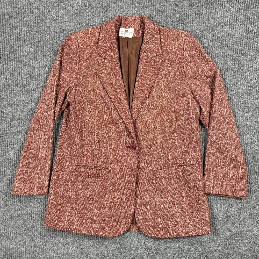Vintage Courtenay Womens 12 100% Wool Herringbone Tweed Blazer Brown